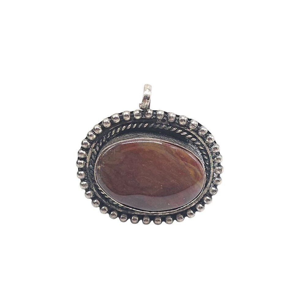 Vintage Sterling Silver Pendant With Oval Brown Agate Stone 9.61g